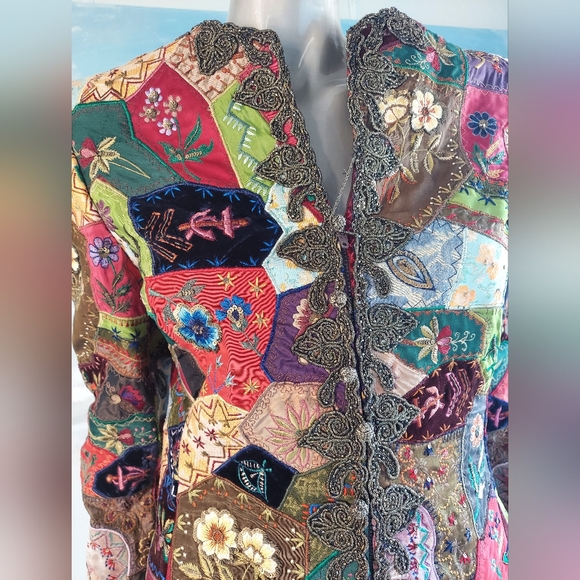 $7,500 OSCAR DE LA RENTA EXQUISITE GOLDEN PATCHWORK MULTI BEADED RUNWAY COAT S M - Picture 14 of 16